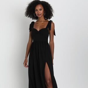 Lulus Radiant Charisma Black Chiffon Ruched Tie-strap Maxi Dress - Size M